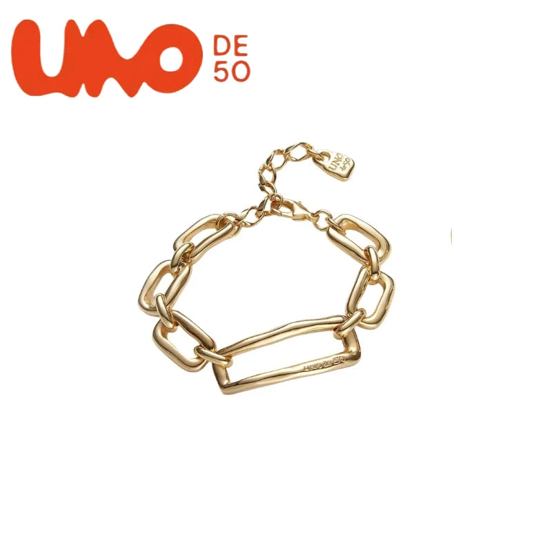 UNOde50 Silver Plated S925 And Gold Plated 14K Fashionable Chain Link Bracelet for Women