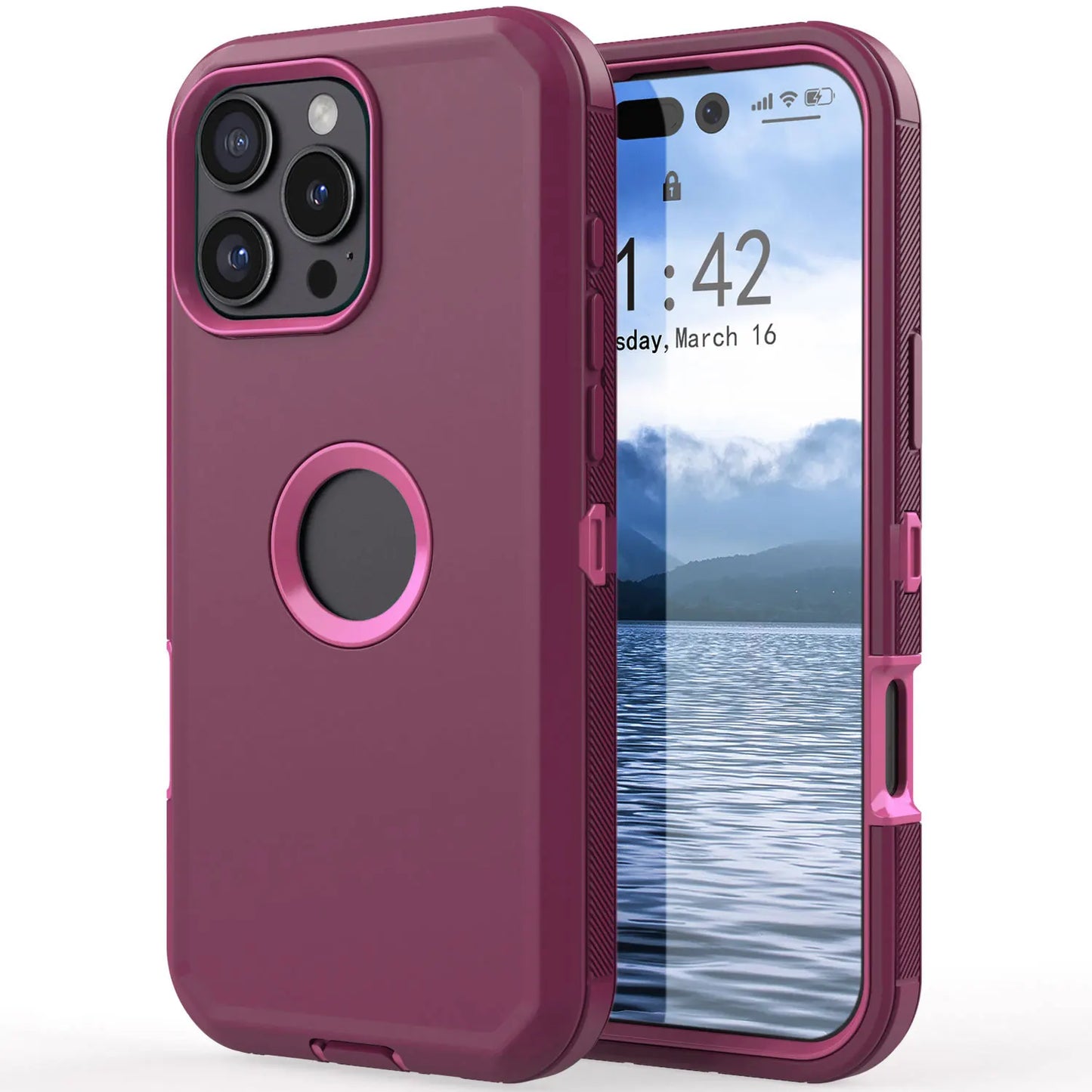 Red Heavy Duty Shockproof Hard Case for iPhone 16 Pro Max 16 Plus 16 Pro 16 Rugged Hybrid 3in1 Layers Phone Cover