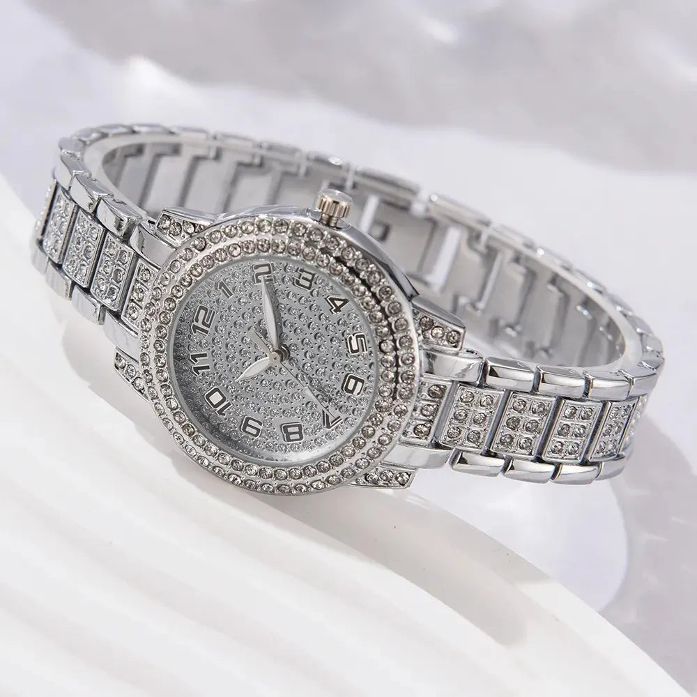 6PCS Women Luxury Elegant Alloy Watch Crystal Wristwatch for Ladies Gift Quartz Rhinestone Bracelet