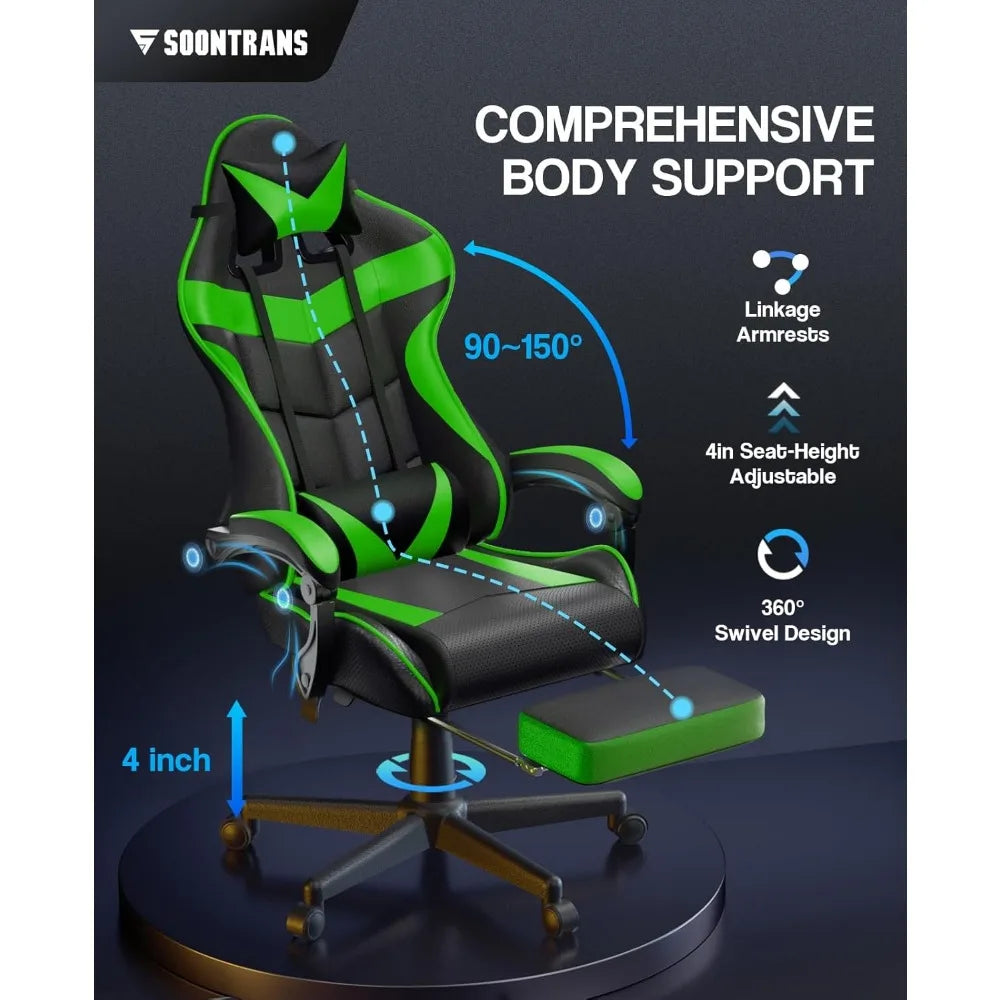 Gaming Chair Racing Style with Footrest Massage Lumbar Support and Adjustable Headrest