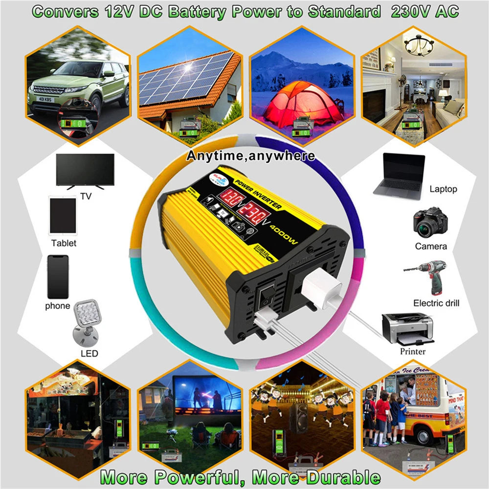 Portable Inverter Car Power Inverters DC 12 Volt To AC 110/220 Volt Transformer 4000W Modified Sine Wave Inverter USB Auto Inverters
