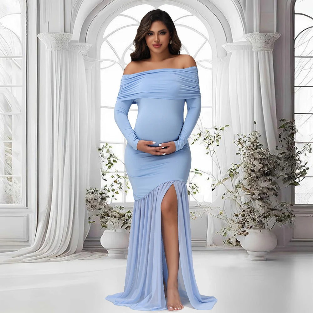 CN Guangdong Maternity Photoshoot Off Shoulder Evening Gown