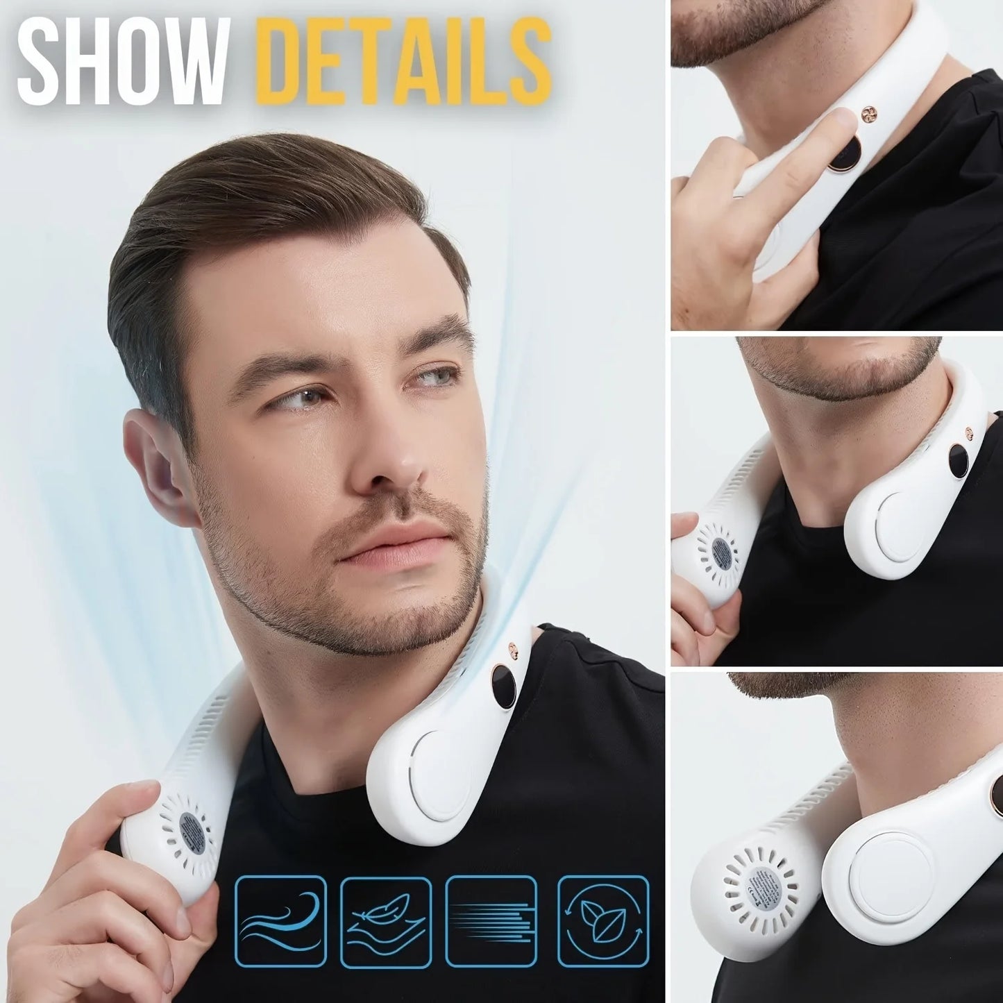 Portable Rechargeable Bladeless Neck Fan 360 Degree Cooling Wearable Personal Fan for Travel and Outdoor Sports with Digital Display
