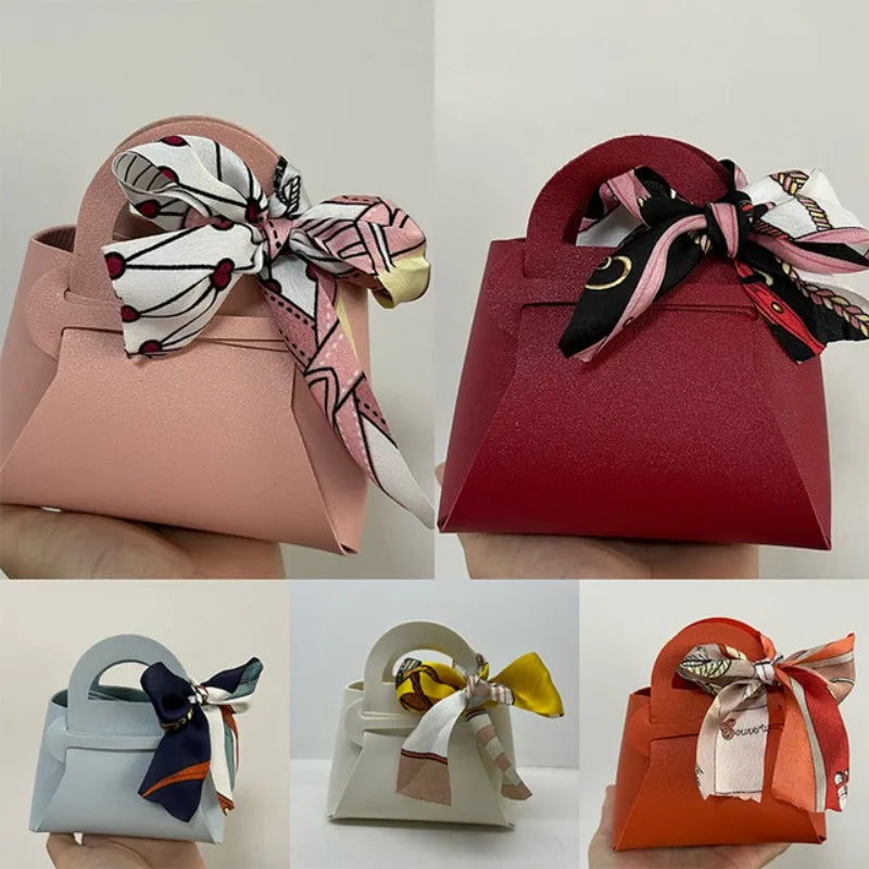 10 Pieces Pink Leather Wedding Favour Bags Mini Handbags with Ribbon for Candy Packaging Party Decor