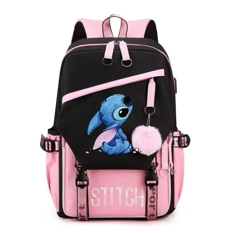 Miniso Disney 2025 New Series Cute Stitch Casual USB Charging Backpack Large Capacity Fashion Zipper High Quality Softback