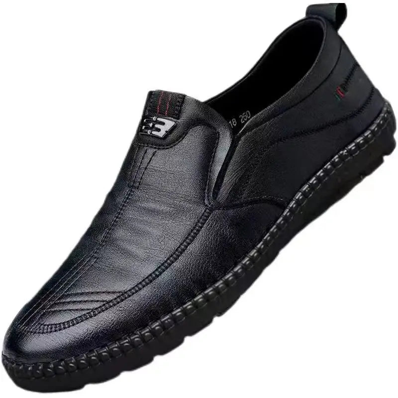 Mens Leather Loafers Non Slip Walking Flats Breathable Outdoor Slip On Casual Shoes for Work Office and Driving