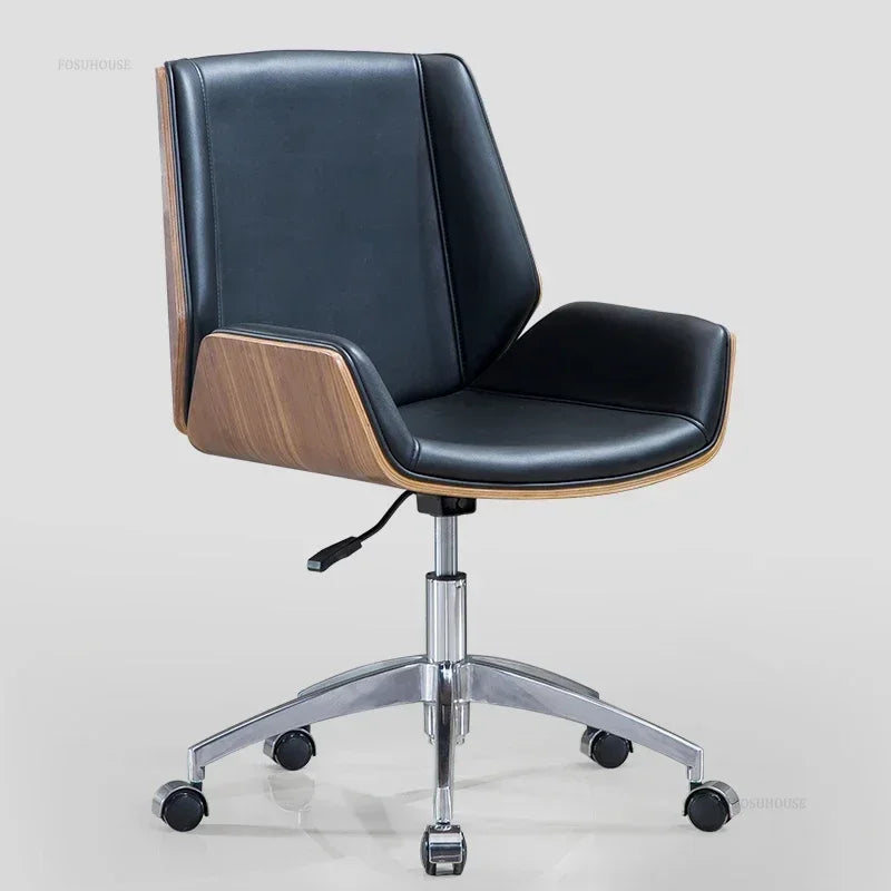 Modern Wooden Swivel Chair Home Leisure Leather Computer Chair Luxury Gaming High Back Office Chair Bedroom Furniture