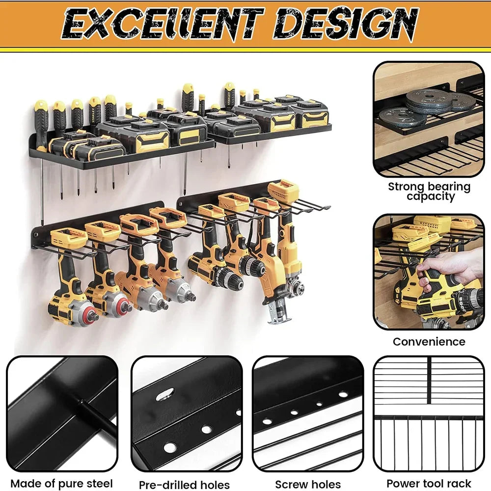 2 Pack Power Tool Wall Mount Holder Heavy Duty Metal Utility Rack Storage Organizer for Workshop Garage