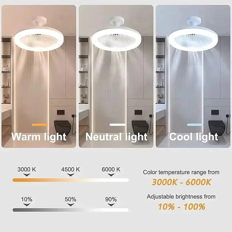 2 In 1 Ceiling Fan Lamps 3 Speed Adjustable E27 Base Infinitely Dimmable LED Decorative Light for Living Room Bedroom Study