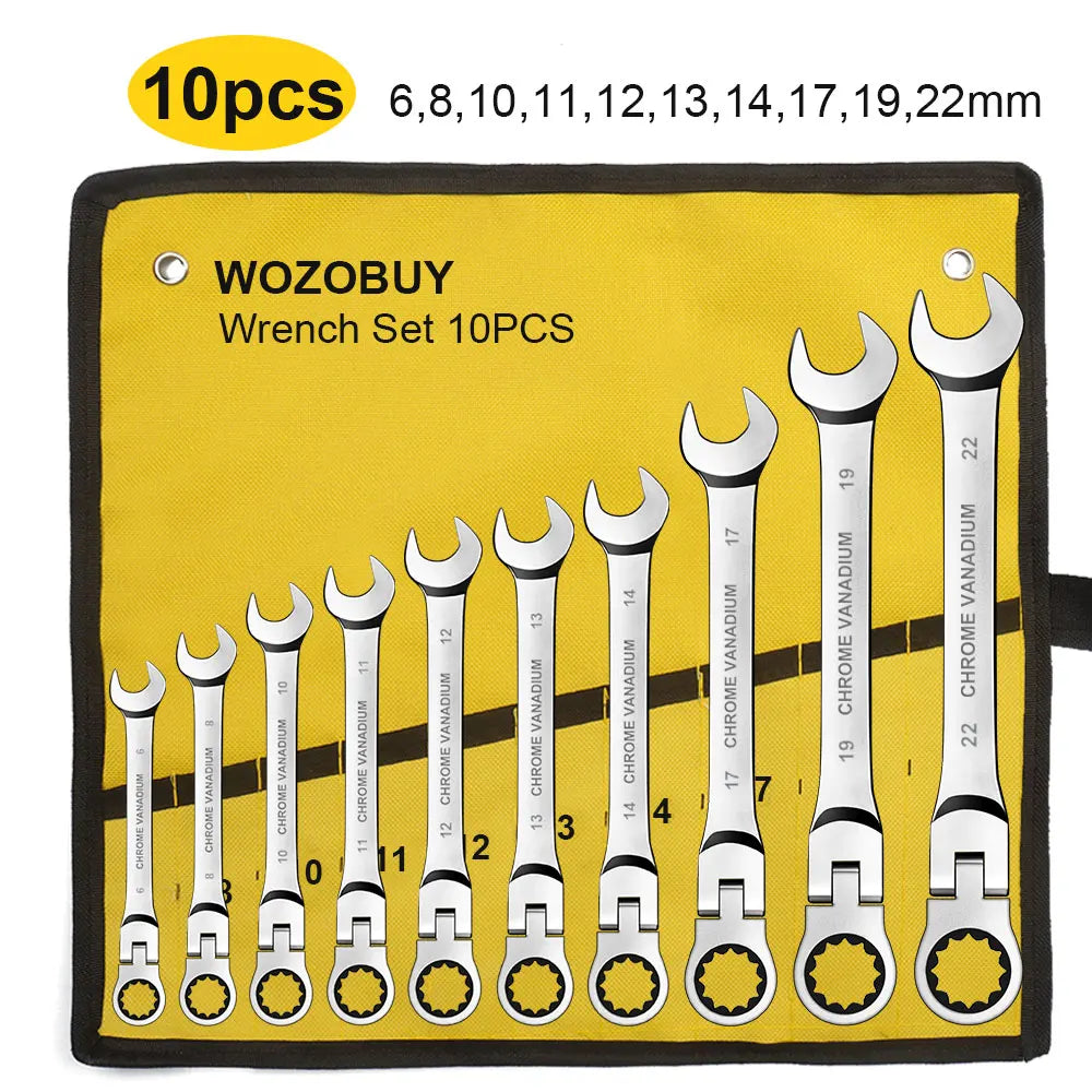 Ratcheting Combination Wrench Set 6-23mm Metric Flex Head Ratcheting Wrench Chrome Vanadium Steel Spanner with Bag