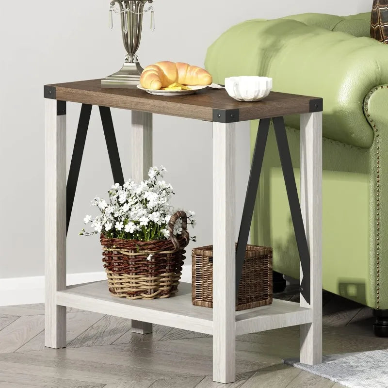 Farmhouse End Table for Small Spaces Narrow Side Table with Storage Shelf Rustic A Design Nightstand Sofa Table