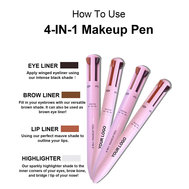 Multifunctional Four in One Cosmetic Pen Long Lasting Eyebrow Pen Rotating Lip Liner Waterproof Sweat Proof Makeup Pen