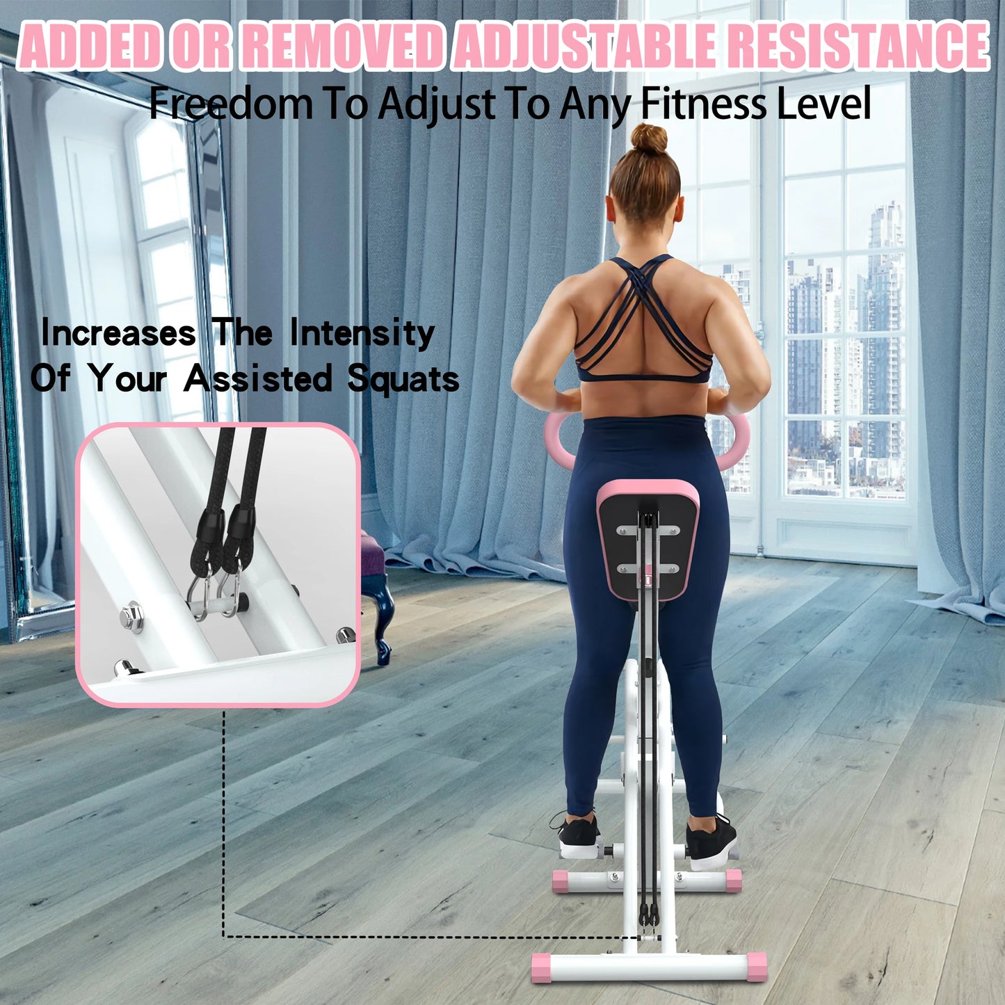 Foldable Squat Machine with Resistance Bands for Gluteus Maximus Thighs and Core Training
