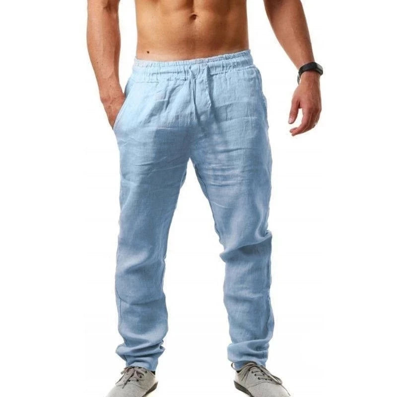 Men's Breathable Cotton Linen Pants for Autumn Solid Color Trousers Fitness Streetwear Sizes S to 3XL