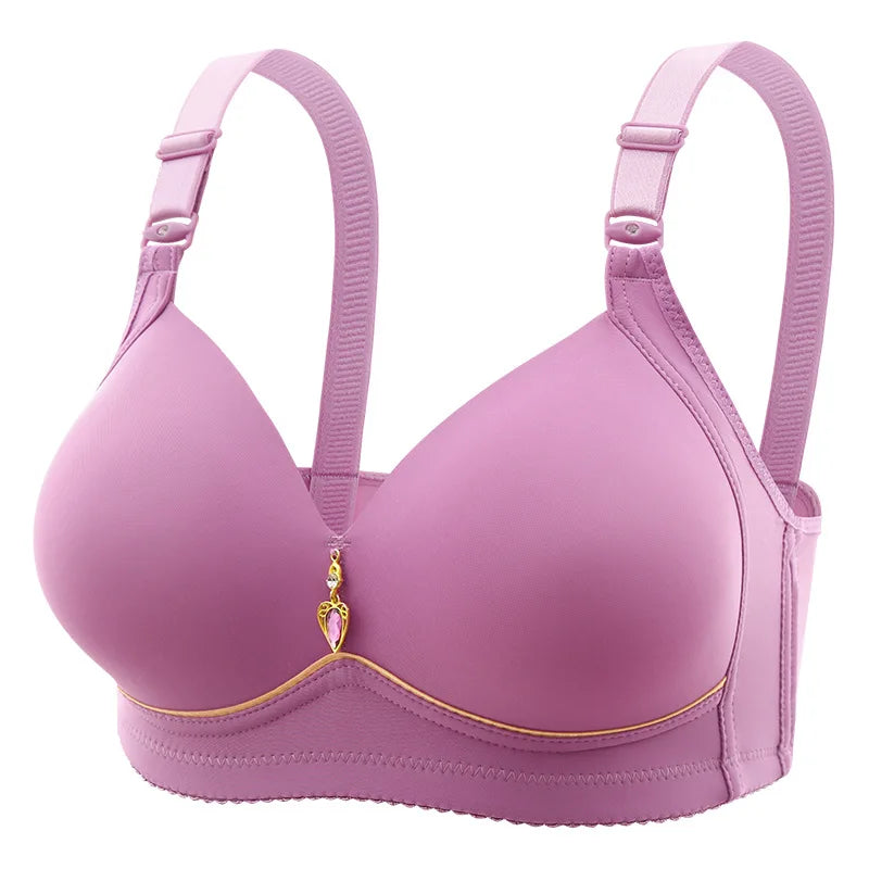 Lady's Plus Size Non Wired Comfortable Breathable Clustering Bra with Thin Cup Glossy Surface Underwear