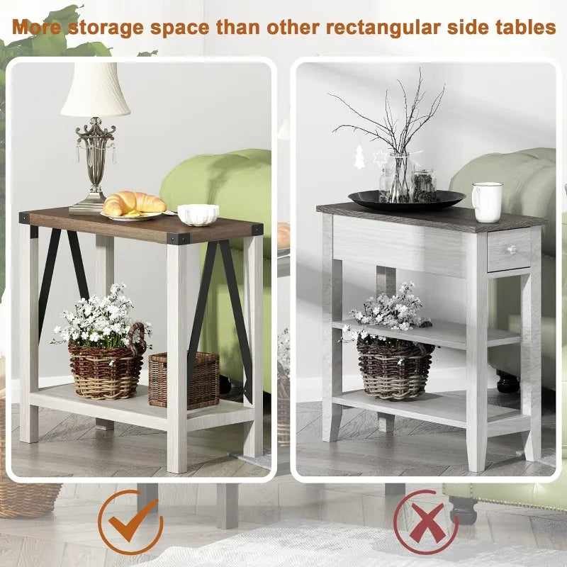 Farmhouse End Table for Small Spaces Narrow Side Table with Storage Shelf Rustic A Design Nightstand Sofa Table