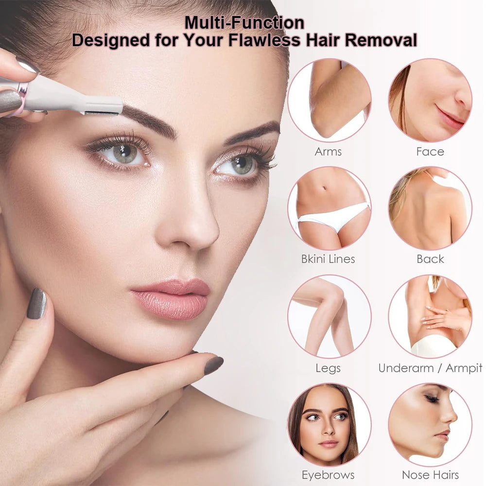 Electric Razor for Women 4 in 1 Hair Trimmer Portable Painless Epilator for Face Armpit Leg and Bikini Body