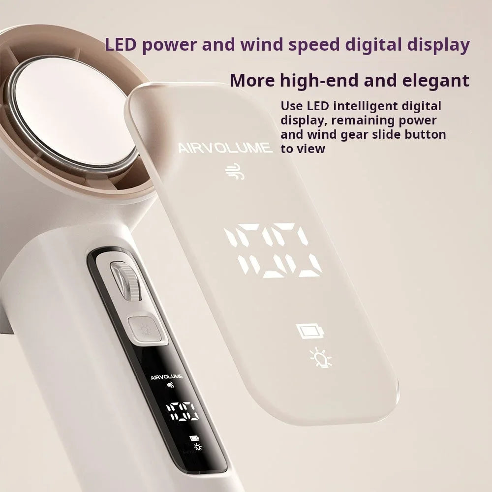 High Speed Handheld Fan with 5000mAh Battery 100 Speed Settings Stepless Motor LED Flashlight and Battery Indicator