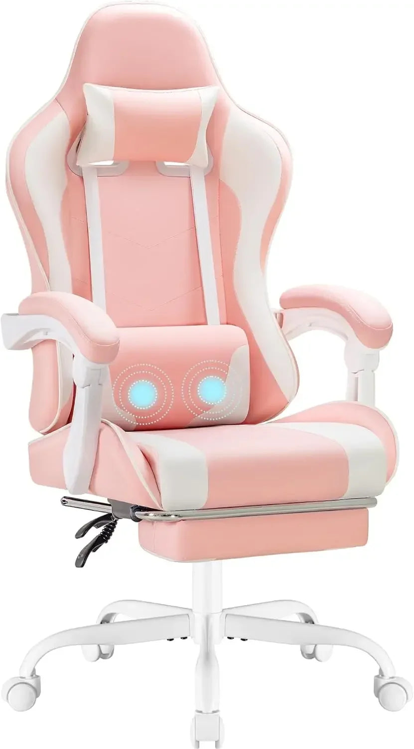 Gaming Chair with Footrest and Massage Lumbar Support Ergonomic Computer Chair Height Adjustable with Swivel Seat