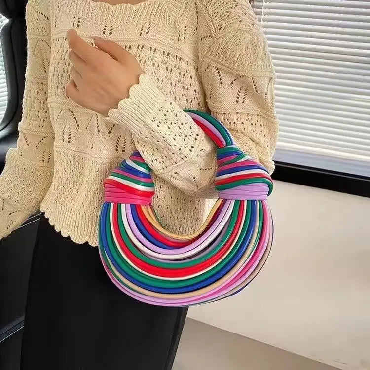 Handbags For Women 2024 New Gold Luxury Designer Brand Handwoven Noodle Bags Rope Knotted Pulled Hobo Silver Evening Clutch Chic
