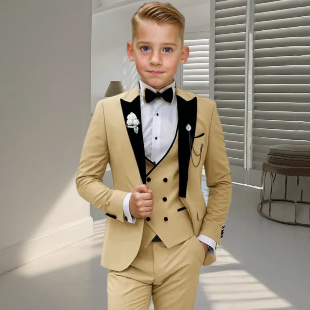 24 Hour Ship Boy's Formal 4 Piece Suit Set Blazer Vest Pants Bow Tie Smart Kids Tuxedo Dress Wedding Ring Bearer