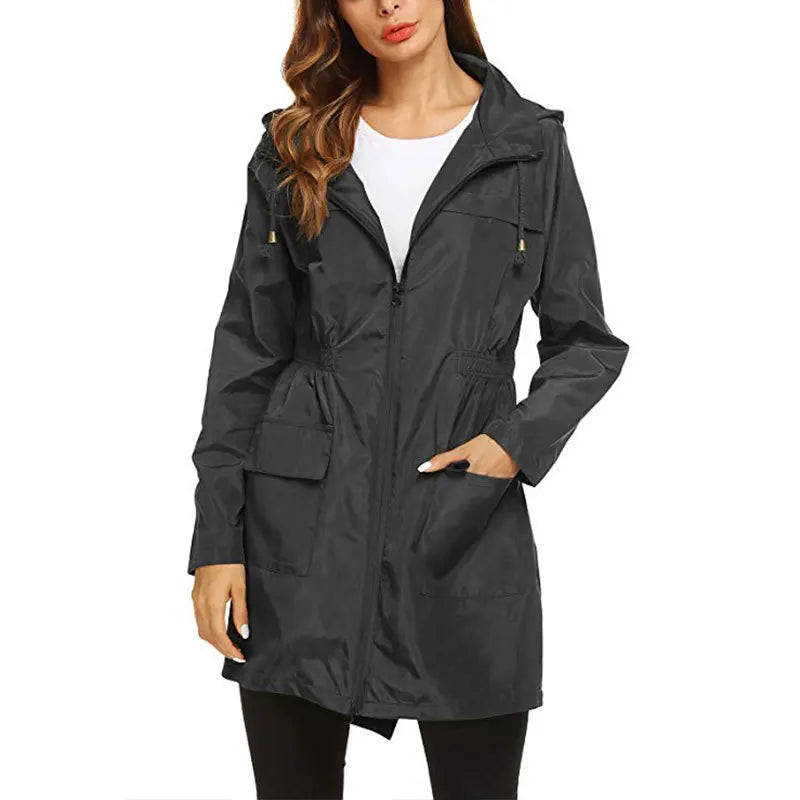 Women Fashion All Seasons Outdoor Waterproof Rain Jacket Casual Loose Hooded Windproof Coat Climbing Windbreaker Jacket