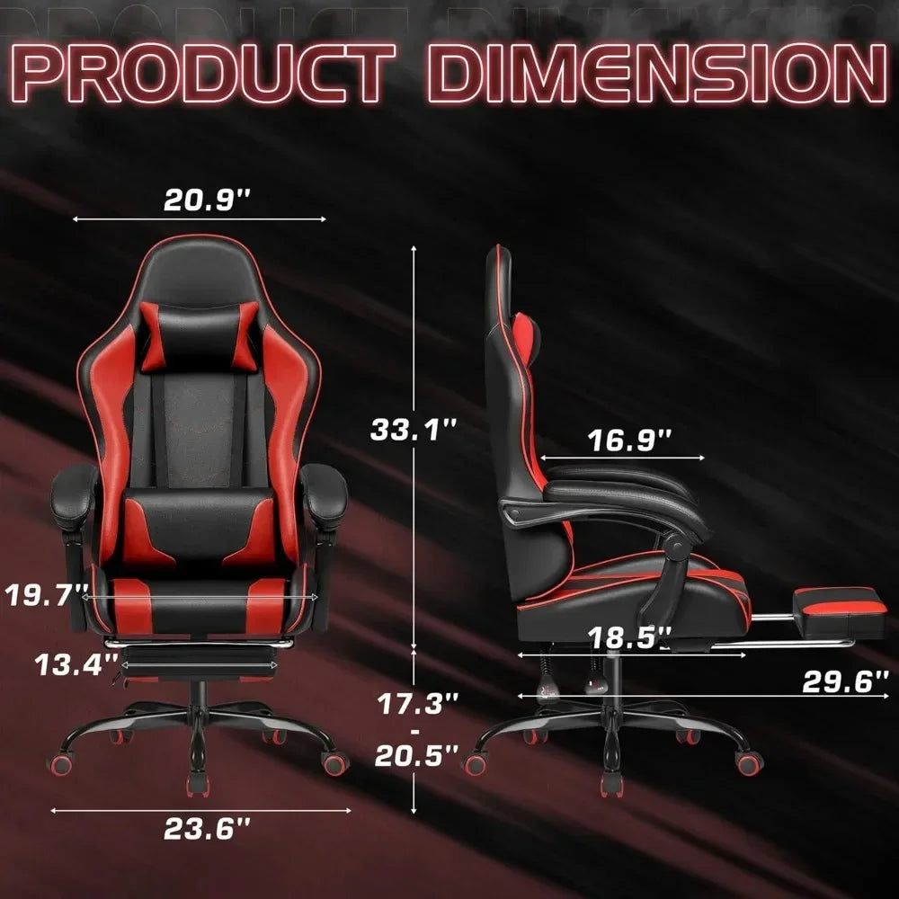 Gaming Chair with Footrest and Massage Lumbar Support Ergonomic Computer Chair Height Adjustable with Swivel Seat