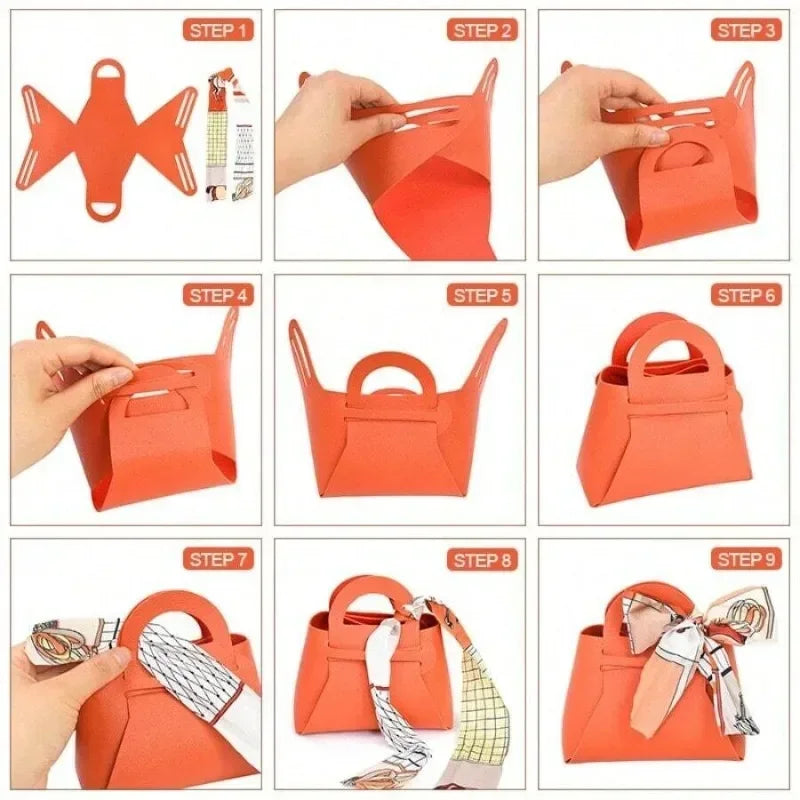 10 Pieces Pink Leather Wedding Favour Bags Mini Handbags with Ribbon for Candy Packaging Party Decor