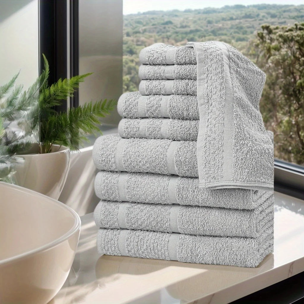 Deluxe 10 Piece Towel Set in White for Supreme Softness and Long Lasting Durability