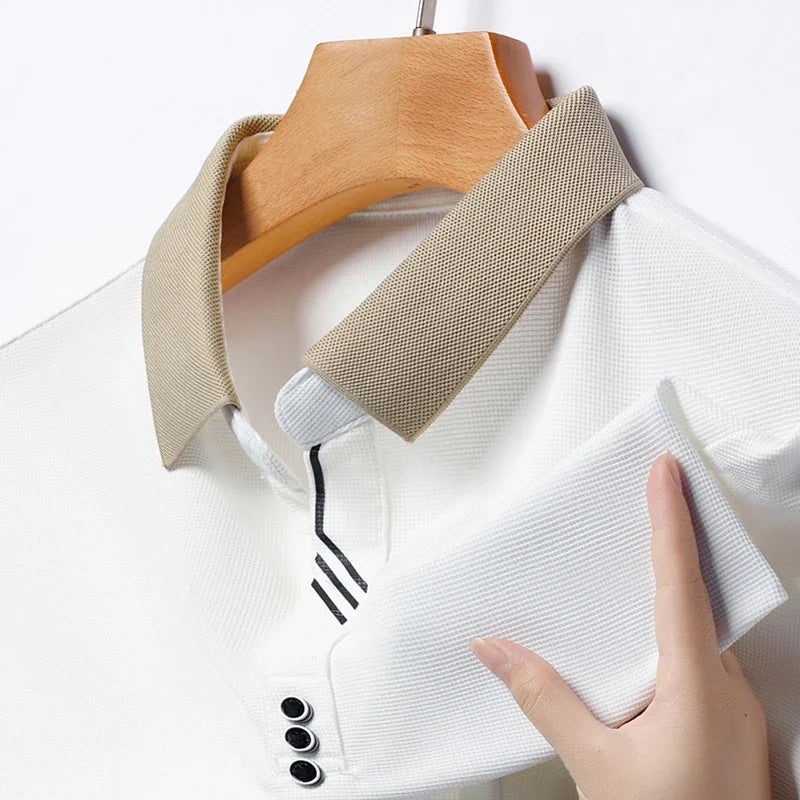 Men's Solid Color Casual Short Sleeve Polo Shirt for Summer Business and Leisure