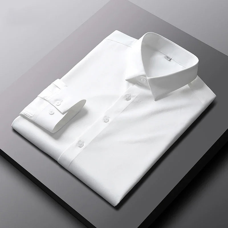 Men's Casual Long Sleeved Solid Color Shirt Non Iron Wrinkle Resistant Business Top