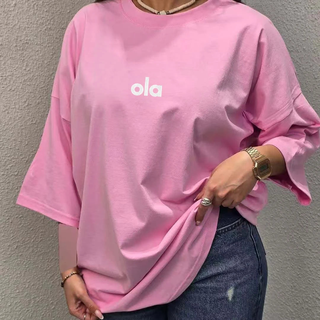 Trendy Brand Women's Loose OLA Printed Fashion Summer Casual Plus Size Cotton T-Shirt