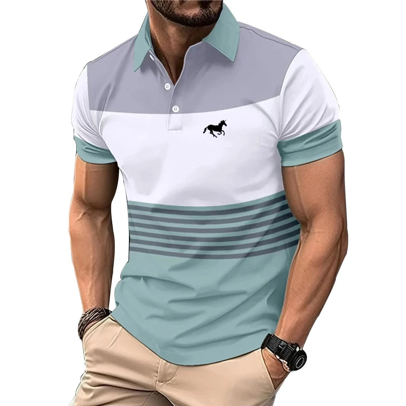 Logo Print Men Casual Summer Lapel Polo Shirt Short Sleeve Golf Shirt