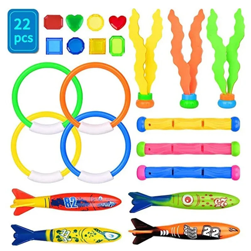 Pool Decoration Props Inflatable Swimming Pool Accessories Treasure Hunt Diving Set Torpedo Fish Water Rings Dolphin Gifts TMZ