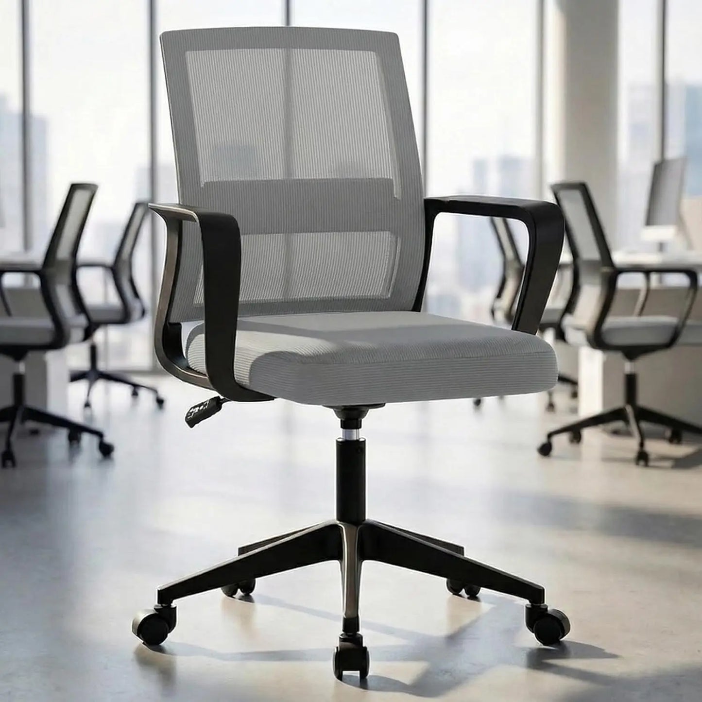 SUKIDA Mid-Back Upholstery Mesh Office Chair Black Height-Adjustable Armrests Executive Desk Computer Task Chair For Home Office
