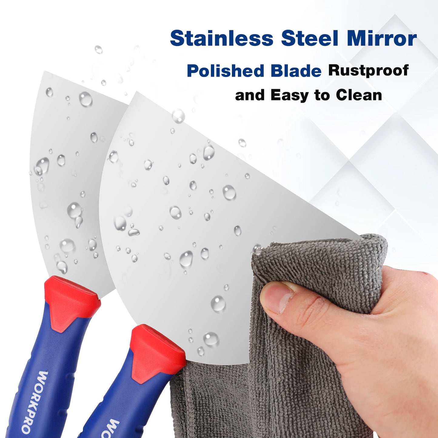 WORKPRO Drywall Knife Set Stainless Steel Taping Knife Putty Knife with 4 Inch 6 Inch 8 Inch 10 Inch 12 Inch Blades and Alloy Metal Hammer