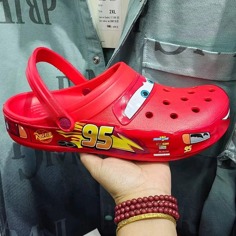 Disney Pixar Lightning McQueen Cartoon Solid Waterproof Slippers Outdoor Sandals Casual Breathable Ankle Wrap EVA Shoes Gift