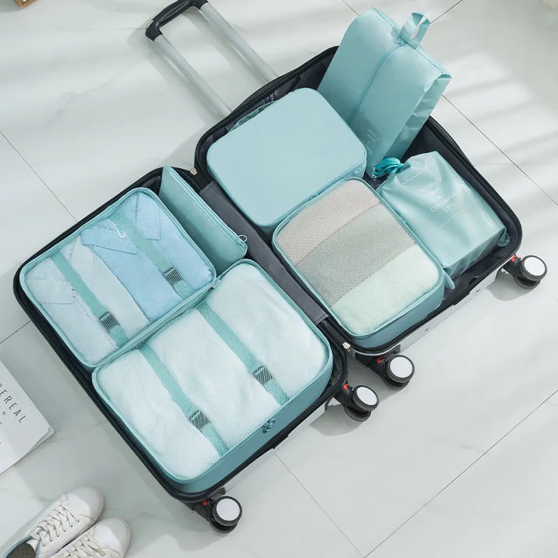 7 Piece Set Travel Bag Organizer for Clothes Luggage and Shoes with Packing Cubes