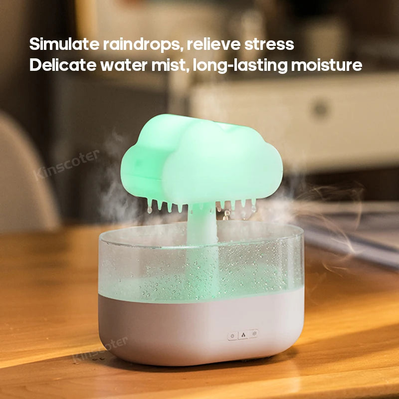 Cloud Air Humidifier Electric Aroma Essential Oil Diffuser Ultrasonic Mist Rain Cloud Color Night Light Raindrops White Noise