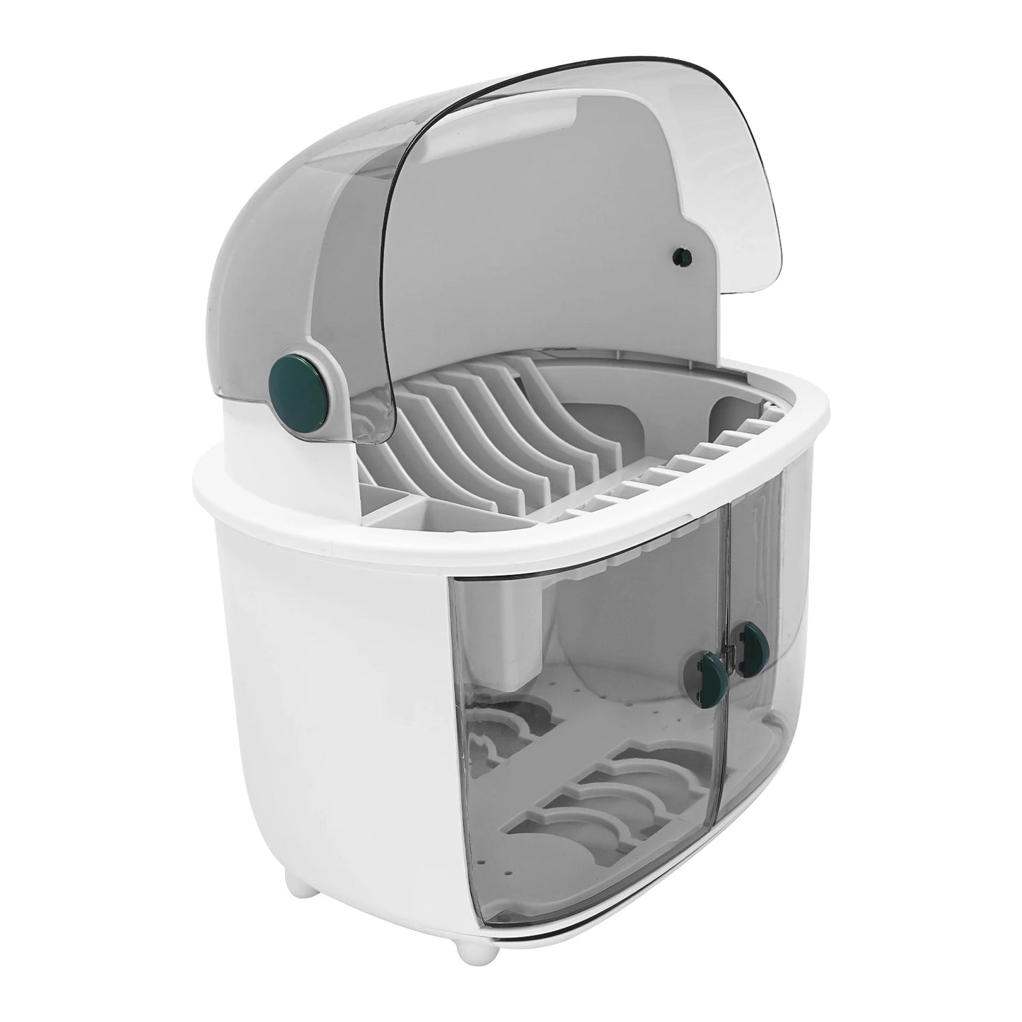 2 Tier Plastic Drying Rack with Clear Dust Cover for Kitchen Dish Drying Countertop Storage Shelf 37x28x44cm
