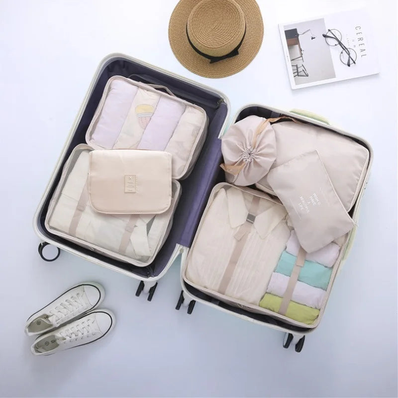 7 Piece Set Travel Bag Organizer for Clothes Luggage and Shoes with Packing Cubes