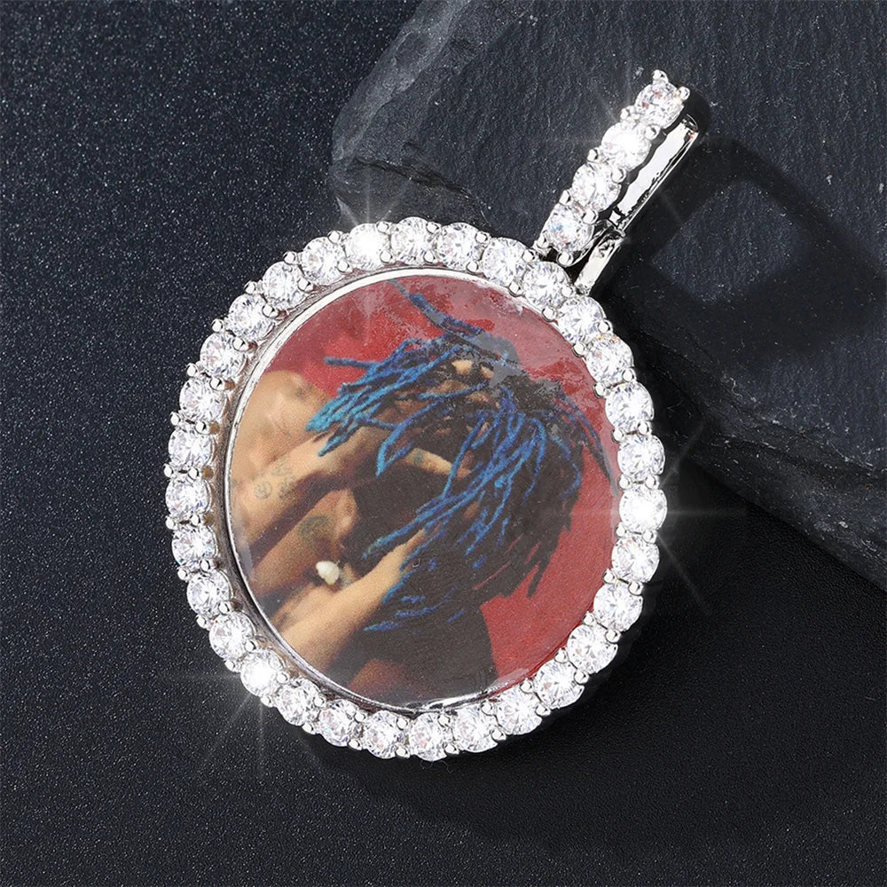 D Z New Custom Photo Pendant Big Size Solid Back 4 Millimeter Width Stones Side Hip Hop Jewelry Personalized Cubic Zircon Chains Gift