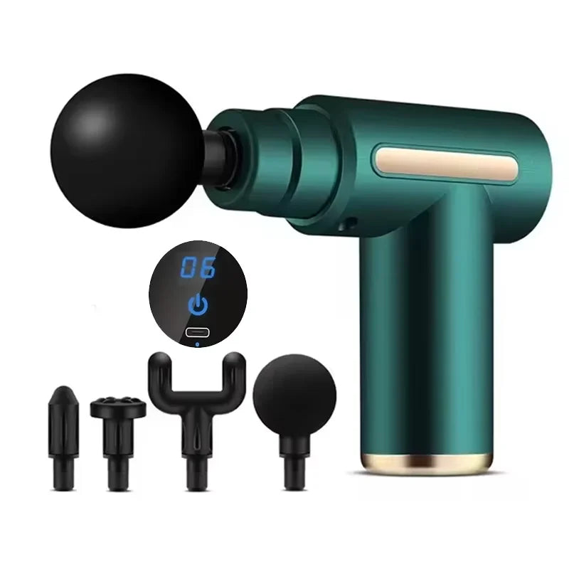 Portable Fascial Massage Gun With LED Touch Electric Percussion Pistol Massager For Body Relaxation And Replaceable Massage Head