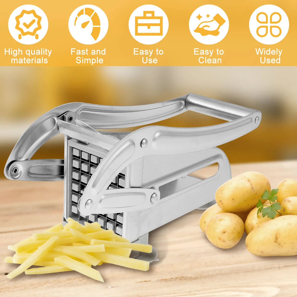 French Fry Cutter Stainless Steel Potato Chipper Manual Food Slicer Dicer Multifunction Vegetable Fruit Onion Chipper