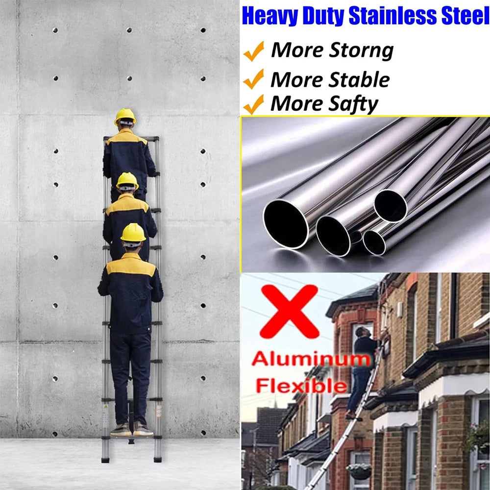 Extendable Telescopic Ladder 2.6M to 5M Heavy Duty Multi Purpose Folding Stainless Steel Portable Loft Ladder Tool
