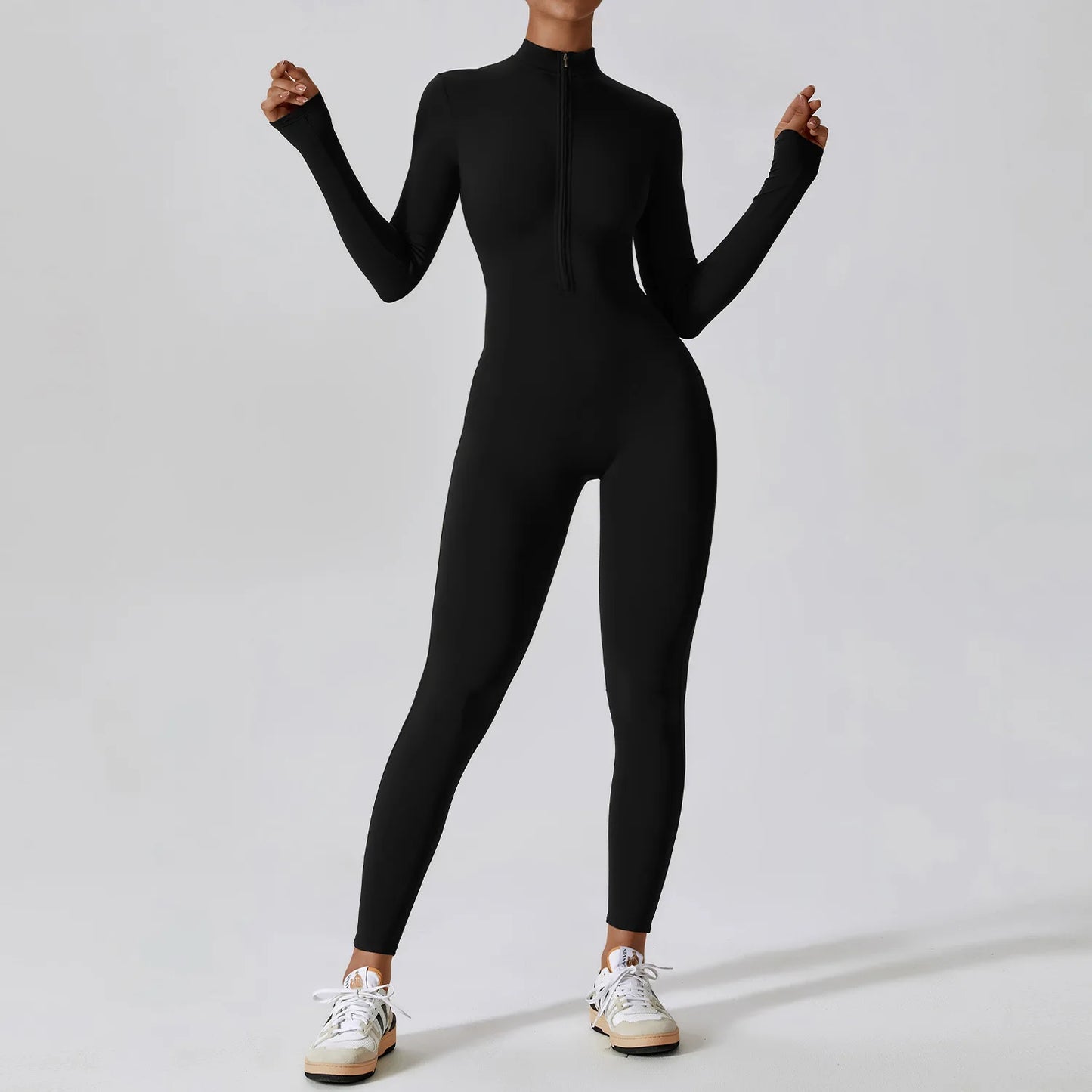 Winter Autumn Women's One Piece Yoga Jumpsuit Solid Polyester Spandex