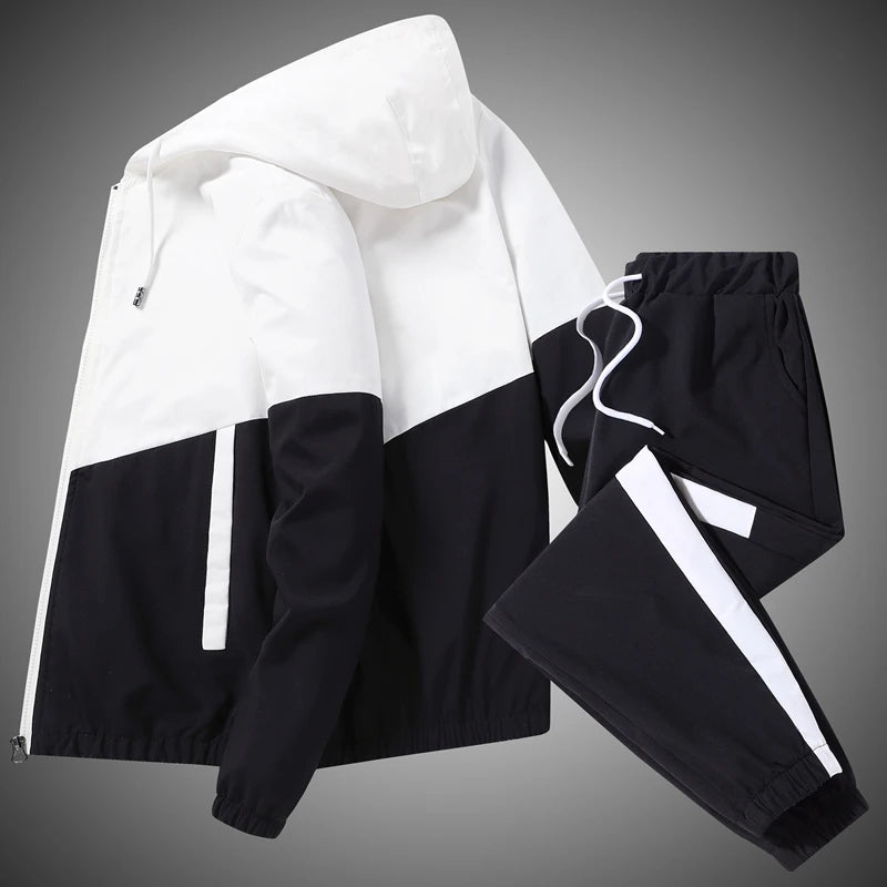 2025 Men Tracksuit Casual Joggers Hooded Sportswear Jacket and Pants 2 Piece Set Hip Hop Running Sports Suit