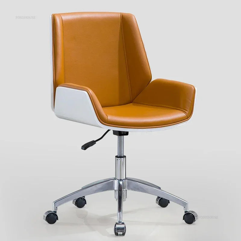 Modern Wooden Swivel Chair Home Leisure Leather Computer Chair Luxury Gaming High Back Office Chair Bedroom Furniture