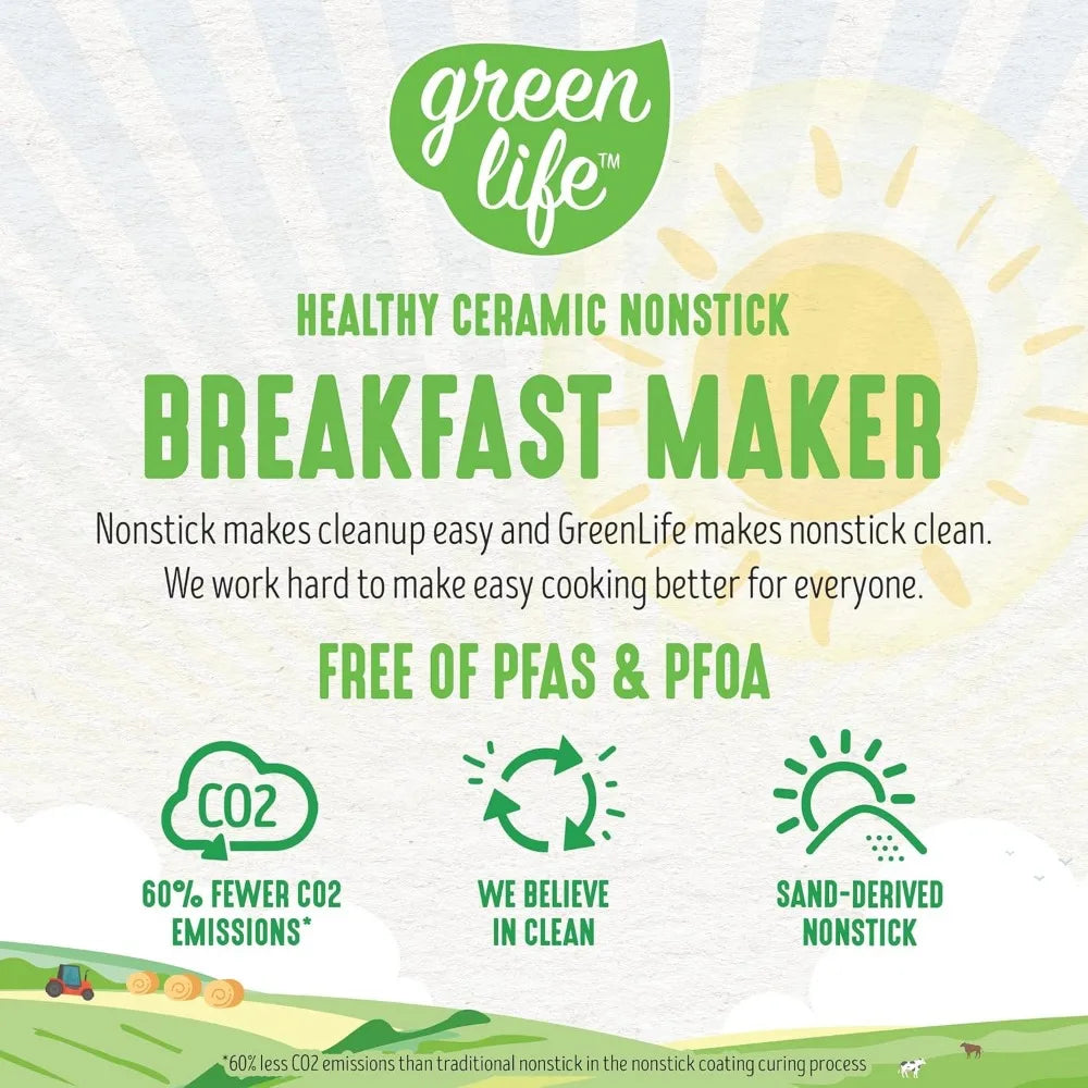 3 In 1 Breakfast Maker Station Healthy Ceramic Nonstick Dual Griddles For Eggs Meat Sausage Bacon Pancakes And Breakfast