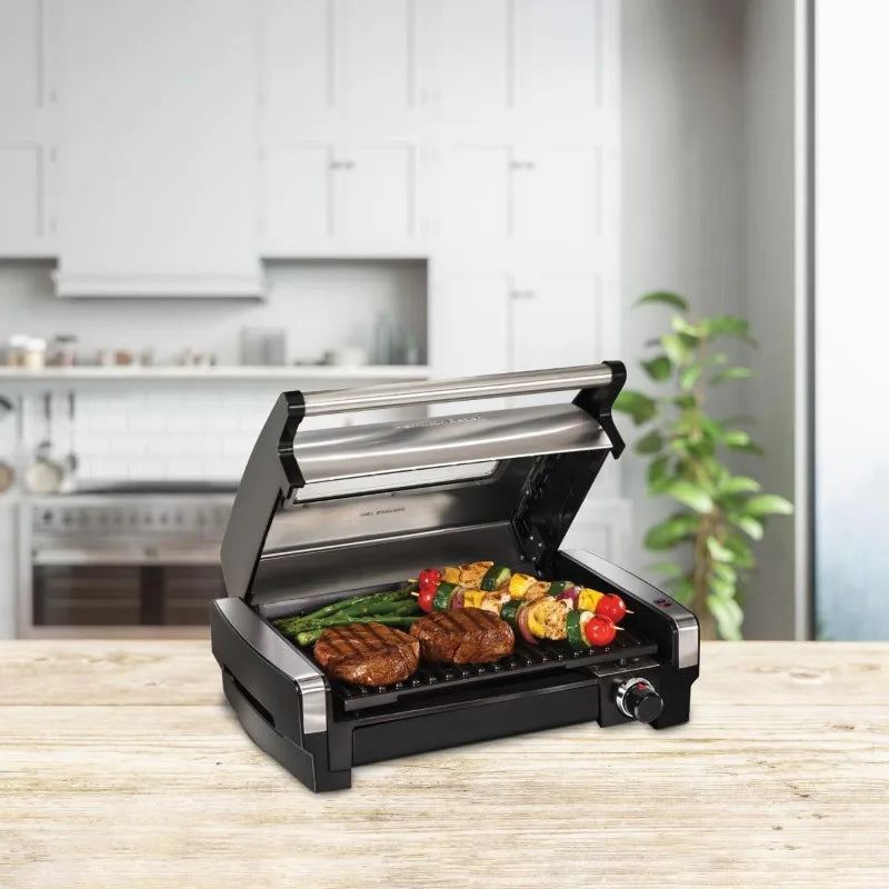 Electric Indoor Searing Grill with Viewing Window and Adjustable Temperature Control to 450F 118 sq in Surface Serves